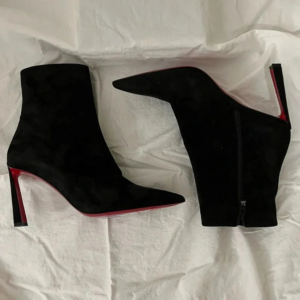 New Christian Louboutin Condora 85 Suede Black Heel Ankle Zip Up Bootie, Size 40 - Picture 4 of 6